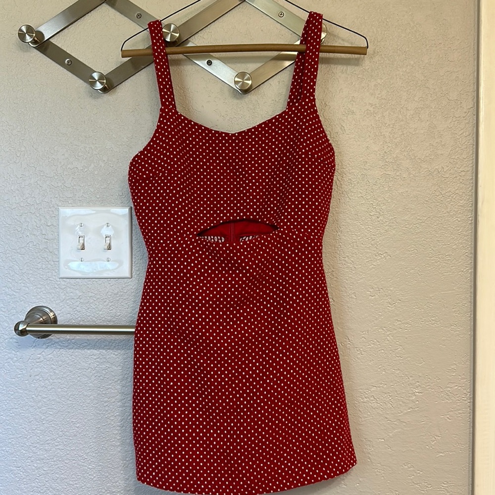 Sage the Label red mini polka dot dress
